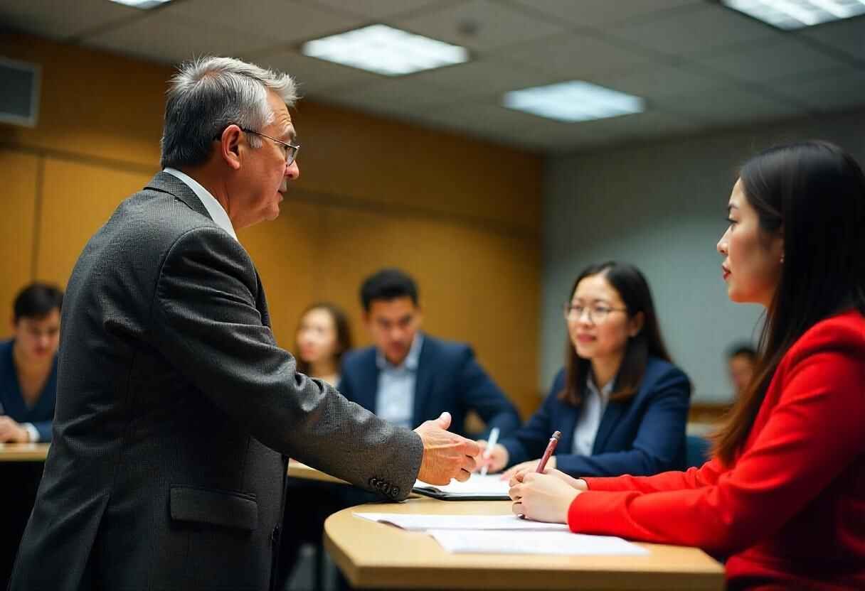 A student attending an online MBA programs class on a laptop, reviewing coursework with a cup of coffee.