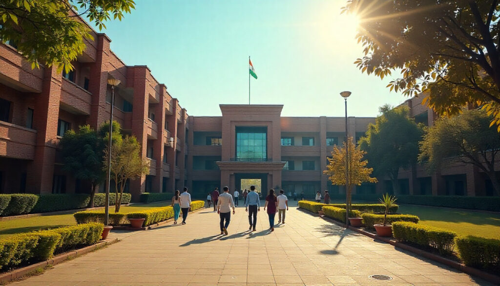 Government Polytechnic Colleges in Bihar with students walking, Indian flag, and academic buildings in the background